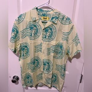 Duvin Long Hair Dont Care Button Up Hawaiian Shirt Mens Medium Yellow Green New